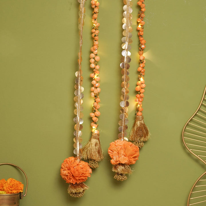 Set of 2 | Handmade Shola Buds LED String Flower Design Hanging With Battery Operated Lights