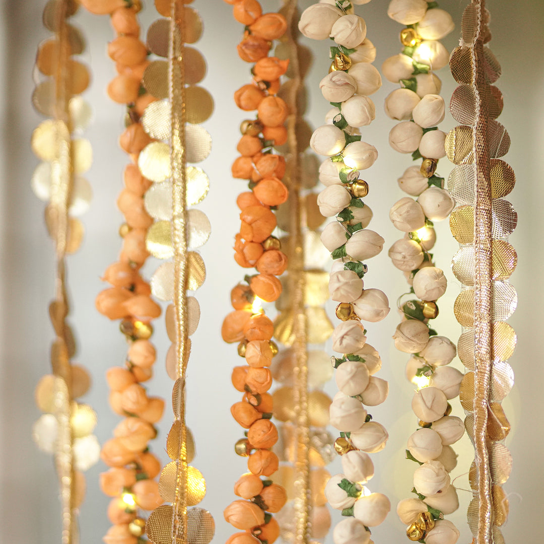 Set of 2 | Handmade Shola Buds LED String Flower Design Hanging With Battery Operated Lights