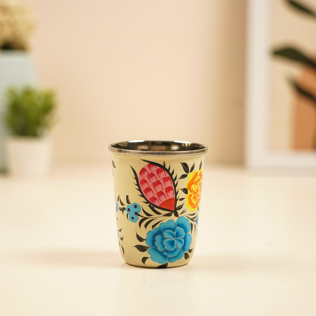 2Pc | Hand-Painted Floral Kashmiri Art Stainless Steel Medium Glasses