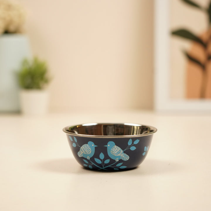 2Pc | Hand-Painted Blue Birds Kashmiri Art Stainless Steel Medium Bowls
