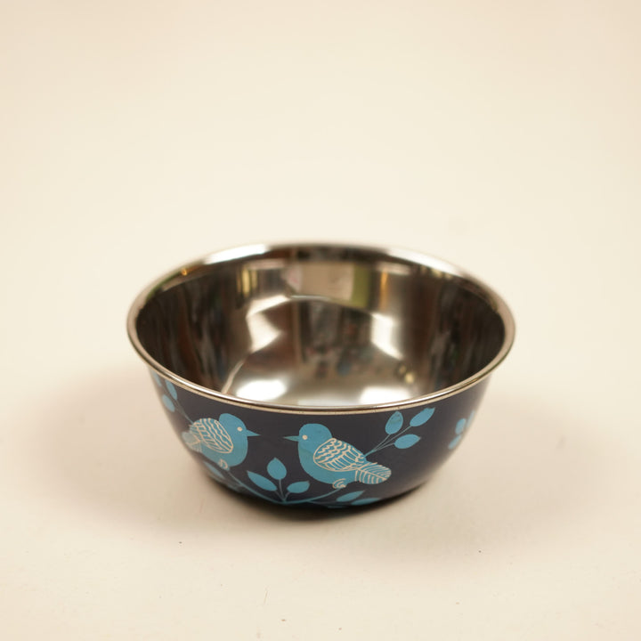 2Pc | Hand-Painted Blue Birds Kashmiri Art Stainless Steel Medium Bowls