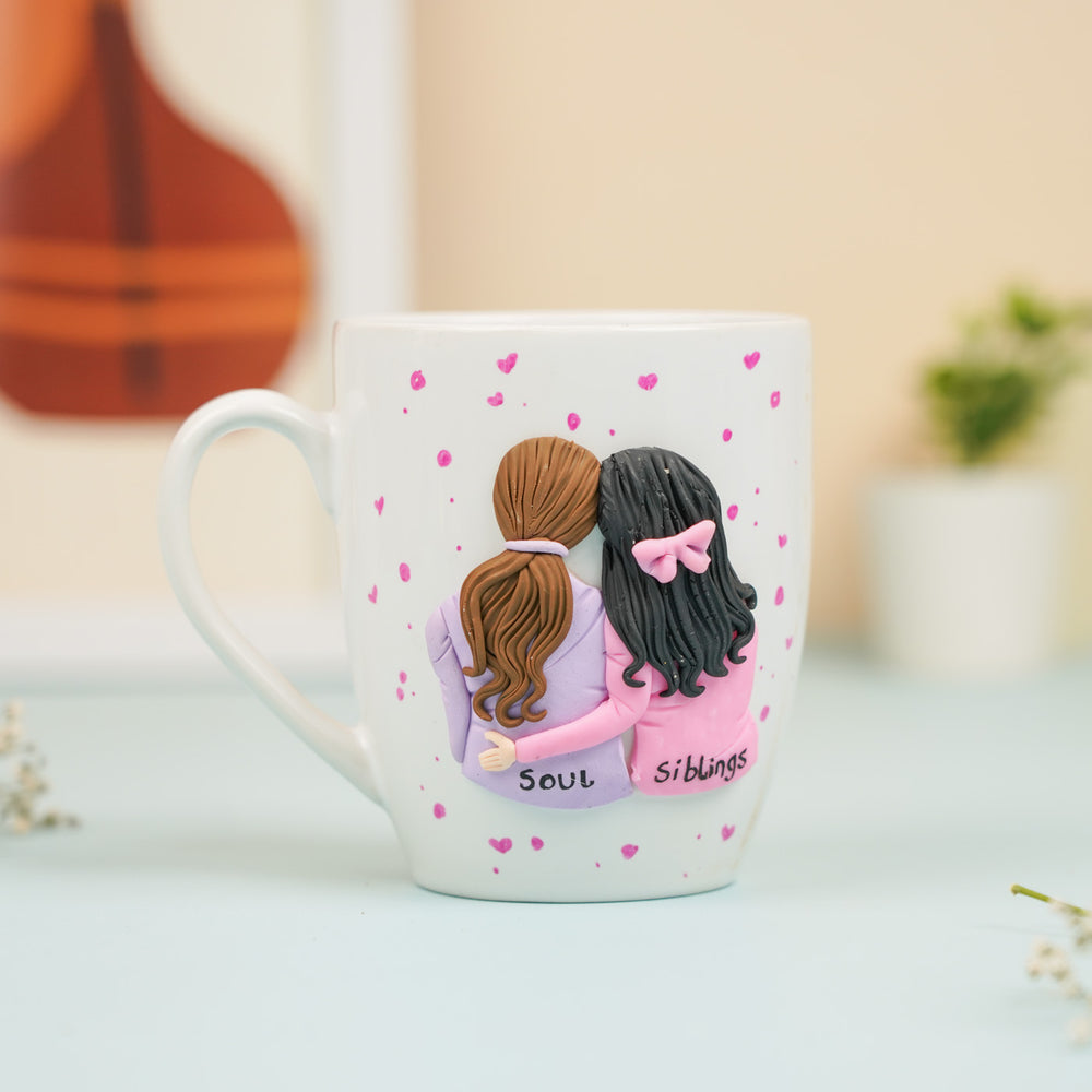 Handmade Soul Siblings Clay Rakhi Hamper With Roli Chawal Includes 1 Mug 1 Rakhi - Front View of Mug