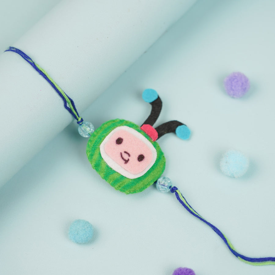 Handmade Cocomelon Theme Felt Kids Rakhi - Top View Close-up