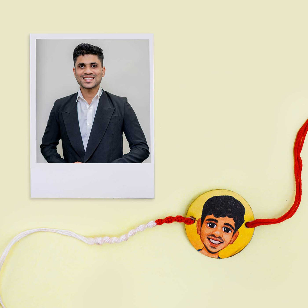 Handpainted Personalized Caricature Rakhi With Roli Chawal - Rakhi with reference photo