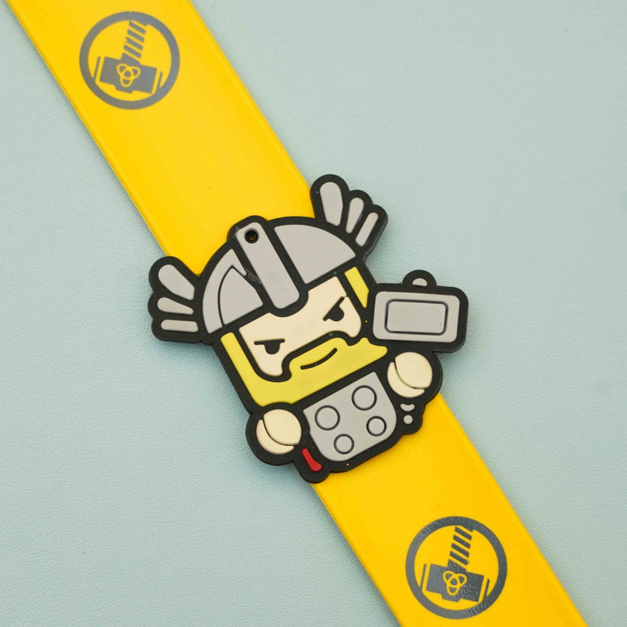 Handmade Thor Slap Band Kids Rakhi With Roli Chawal - Close-up of Character Detail