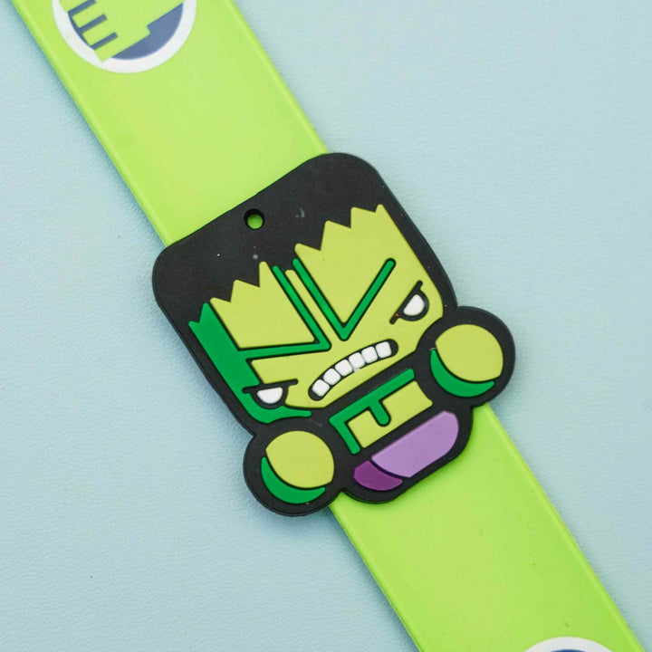 Handmade Hulk Slap Band Kids Rakhi With Roli Chawal - Close-up of Character Design