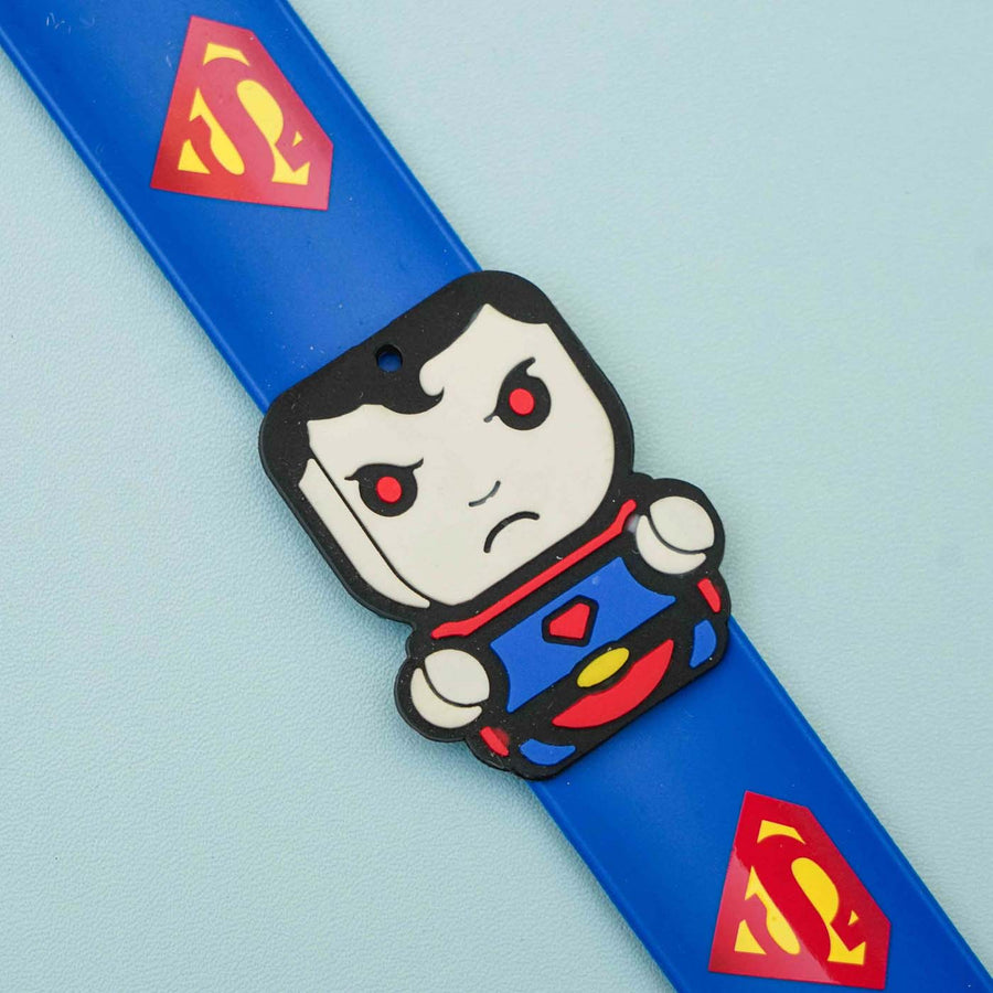 Handmade Superman Slap Band Kids Rakhi With Roli Chawal - Close-up of Character Detail