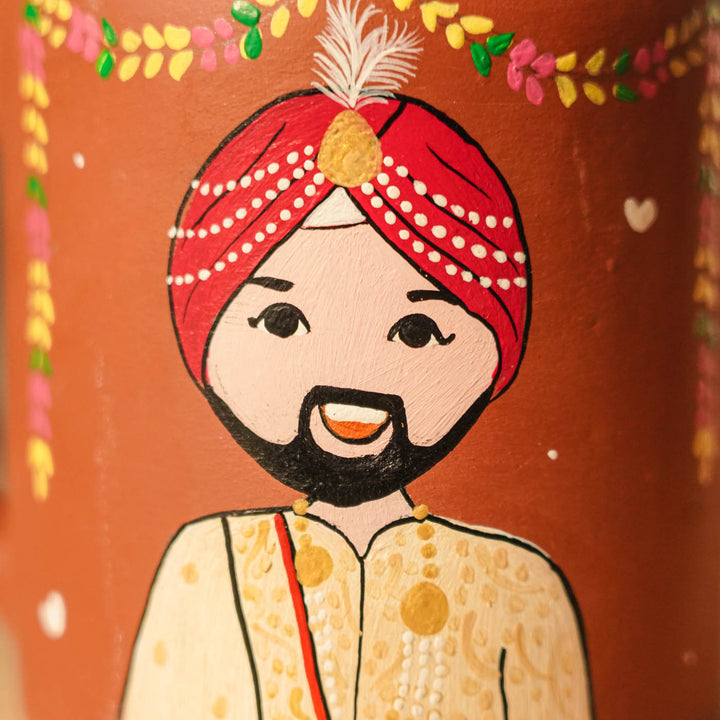 2 Pc | Punjabi Couple Personalized Handpainted Terracotta Mug | 200 ml