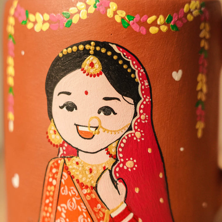 2 Pc | Punjabi Couple Personalized Handpainted Terracotta Mug | 200 ml