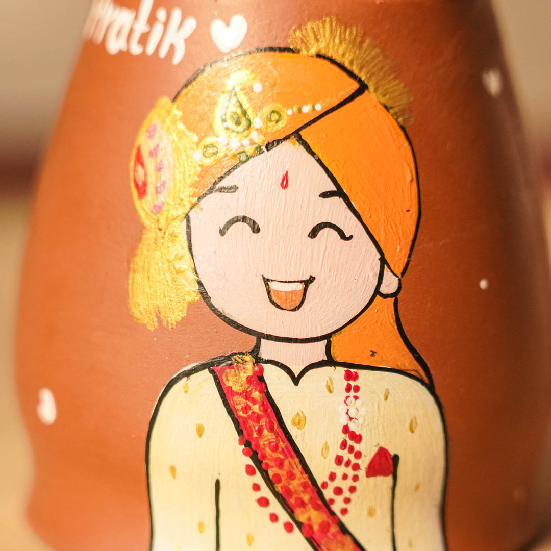 2 Pc | Marathi Couple Personalized Handpainted Terracotta Tealight Holder