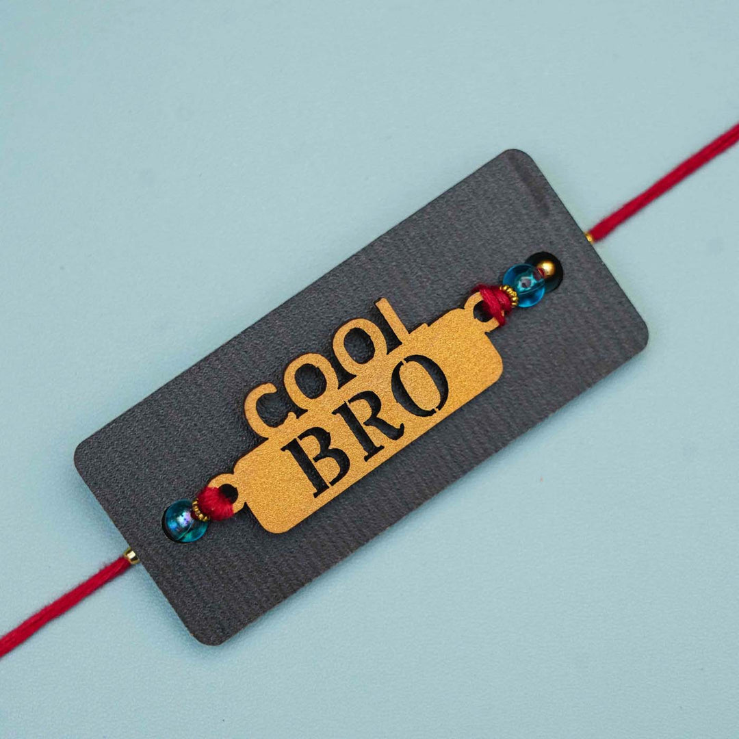 Handmade Cool Bro Mdf Rakhi With Roli Chawal - Front View