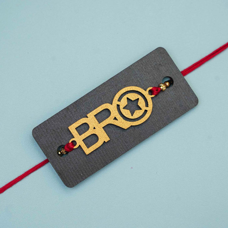 Handmade Bro Mdf Rakhi With Roli Chawal - Close-up on Bracelet Detail