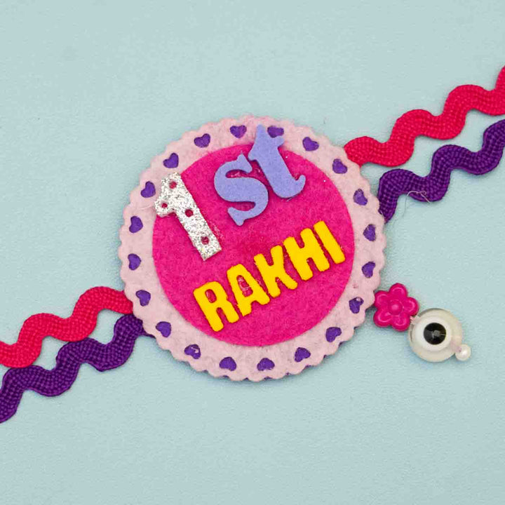 Personalized Handmade Koala Theme Felt Kids Rakhi Name Plate Combo For Newborns Set Of 2 - Close-up of 1st Rakhi Band