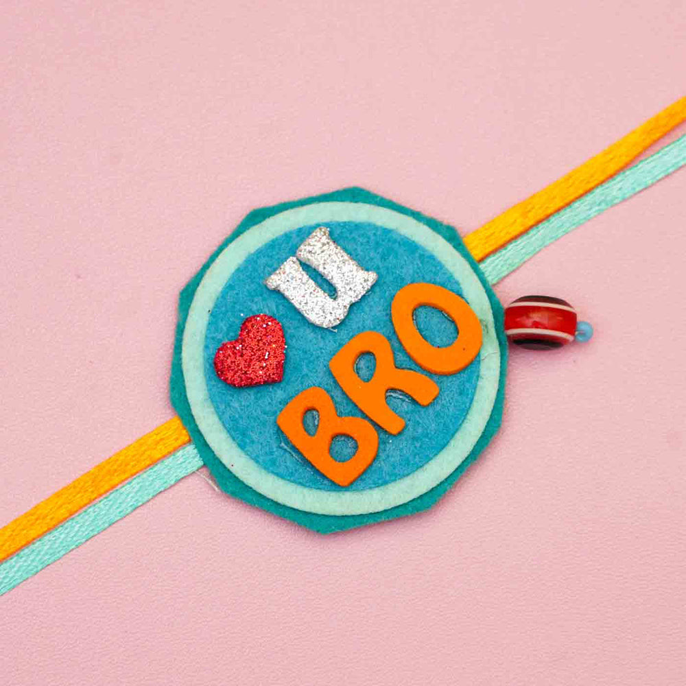 Personalized Handmade Space Theme Felt Kids Rakhi And Name Plate Combo For Brother Set Of 2 - Close-up of Rakhi Badge