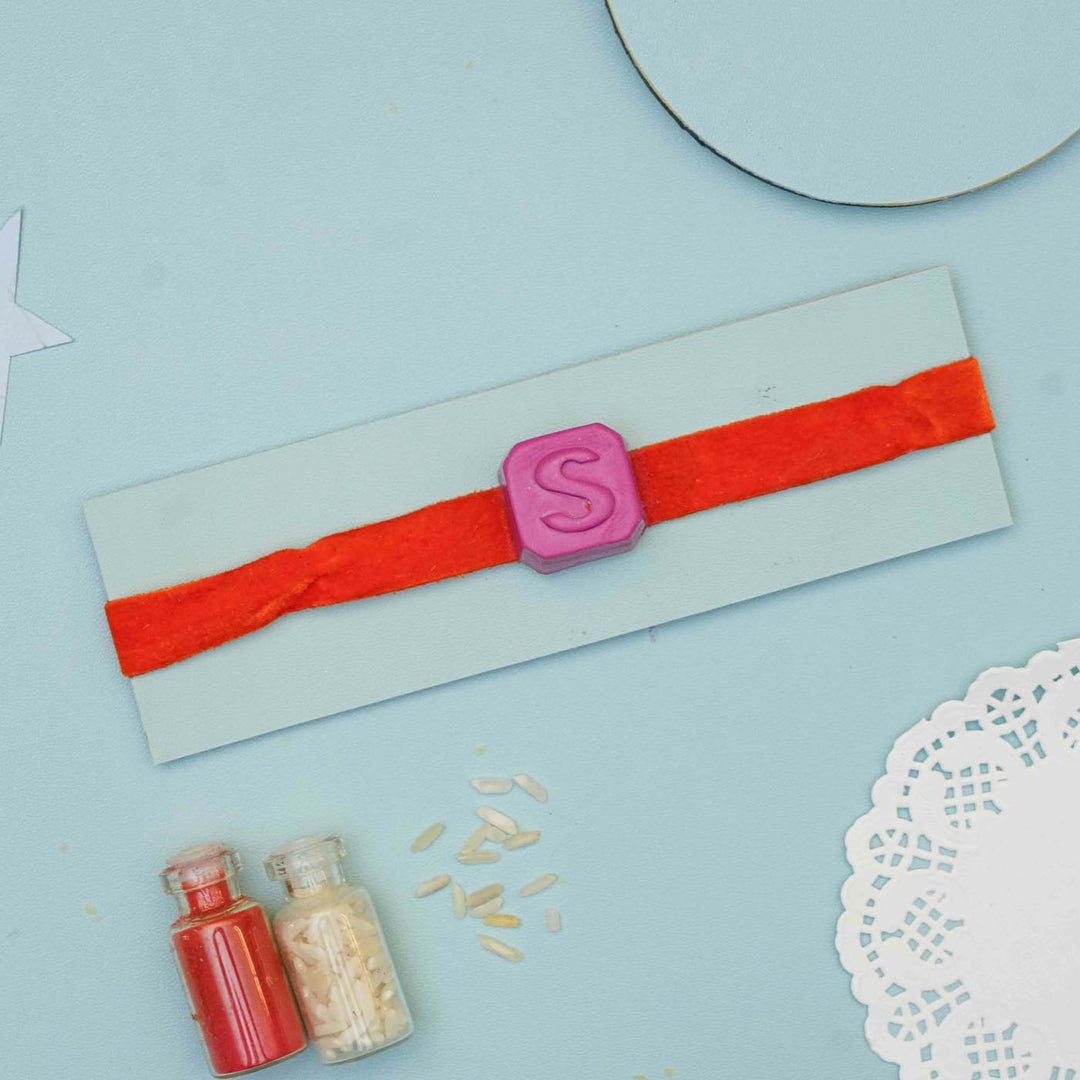 Personalized Handmade Name Initials Crayon Kids Rakhi With Roli Chawal - Full Bracelet Display (4)