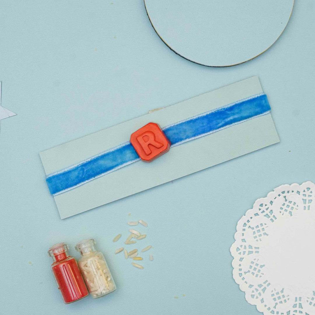 Personalized Handmade Name Initials Crayon Kids Rakhi With Roli Chawal - Full Bracelet Display