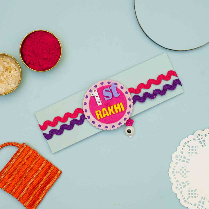 Personalized Handmade Koala Theme Felt Kids Rakhi Name Plate Combo For Newborns Set Of 2 - Rakhi Band with Packaging