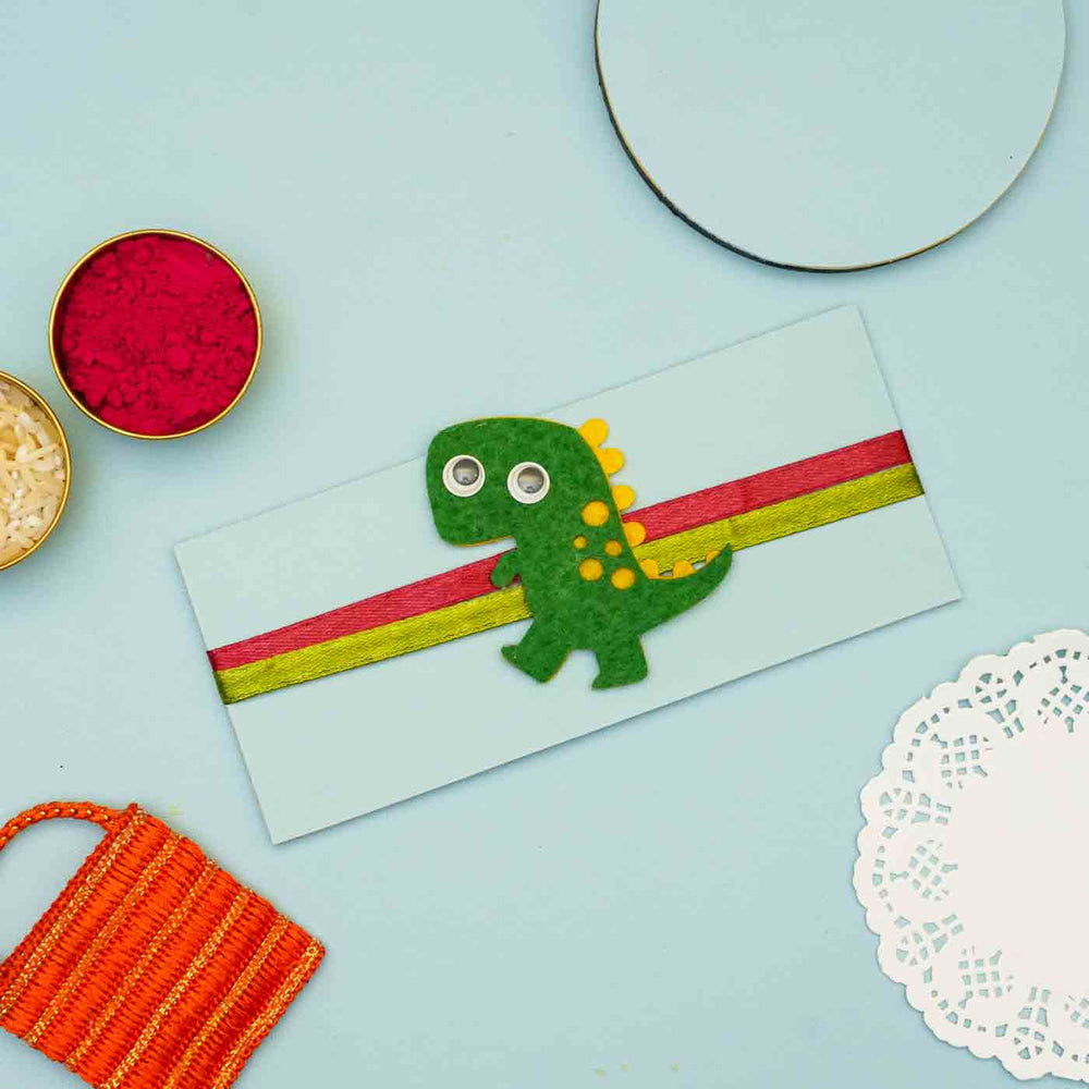 Handmade Dinasour Theme Felt Kids Rakhi With Roli Chawal For Brother - Raksha Bandhan Rakhi Display