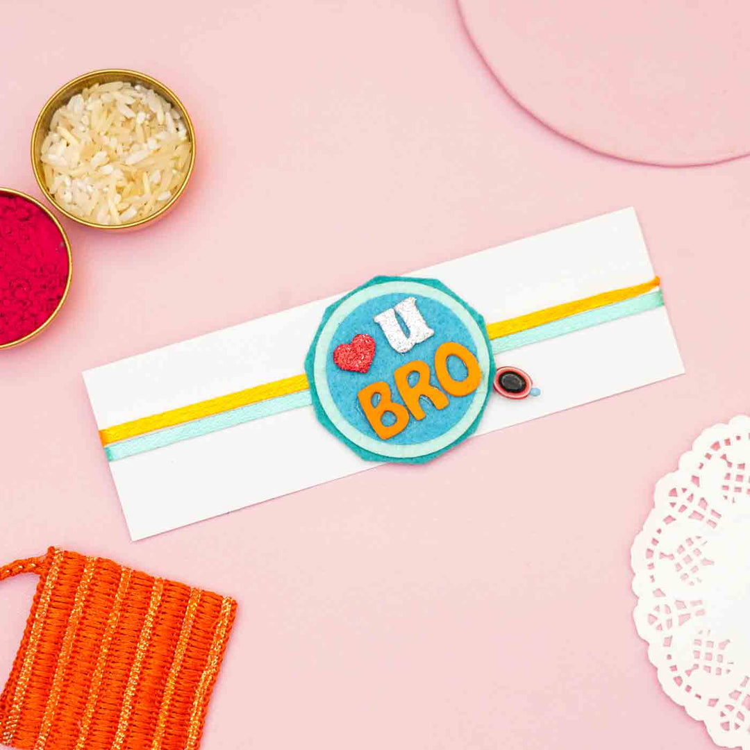 Personalized Handmade Space Theme Felt Kids Rakhi And Name Plate Combo For Brother Set Of 2 - Rakhi on Card with Decorative Items