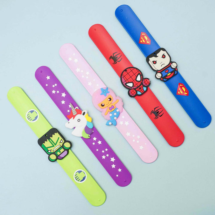Handmade Captain America Slap Band Kids Rakhi With Roli Chawal - Duplicate Group Display of Various Designs