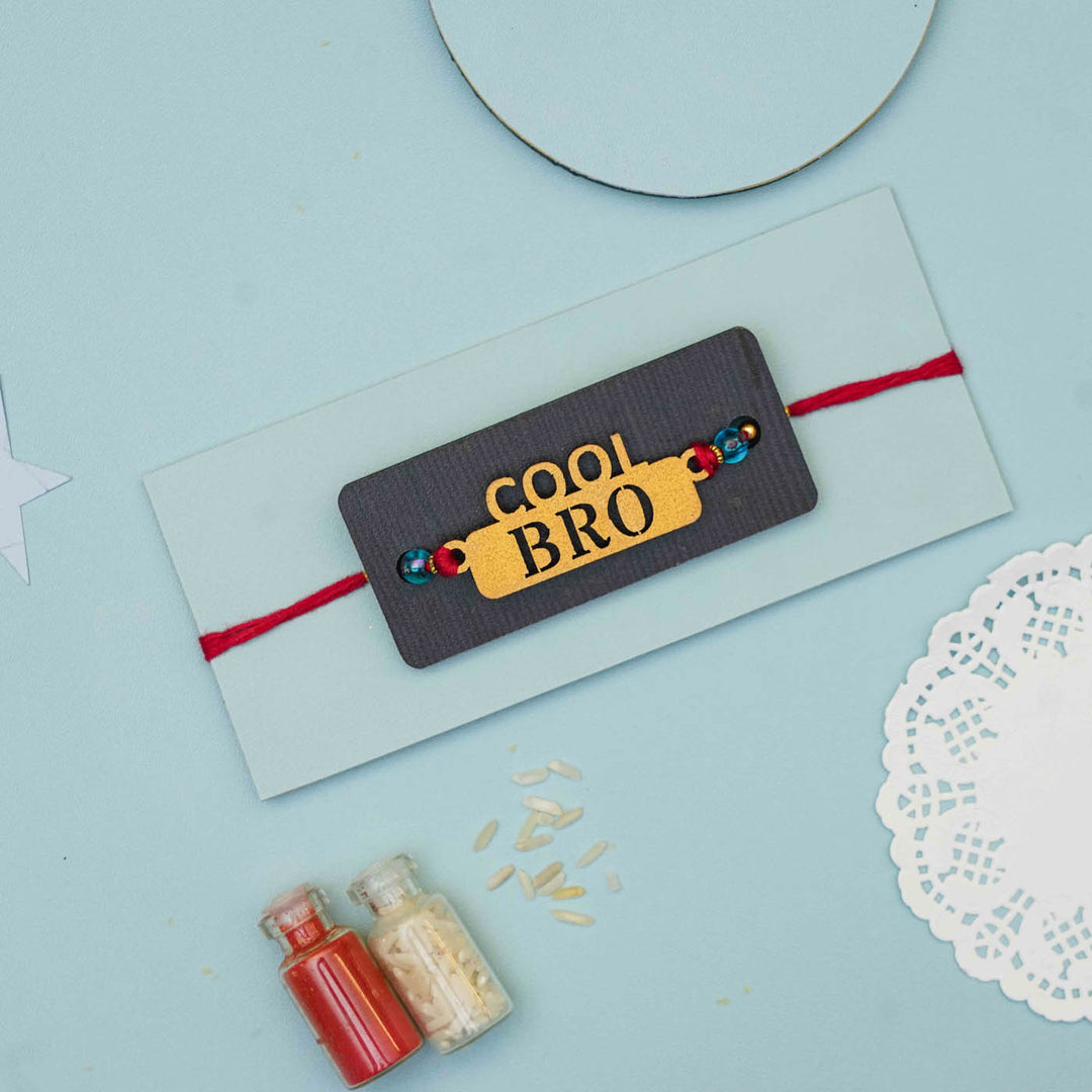 Handmade Cool Bro Mdf Rakhi With Roli Chawal - Gift Packaged with Decorative Items