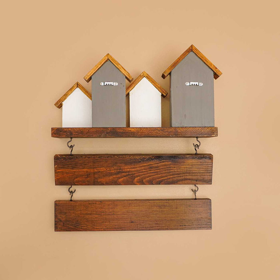 Hindi / Marathi | Personalized Grey & White Miniature House Wooden Name Plate