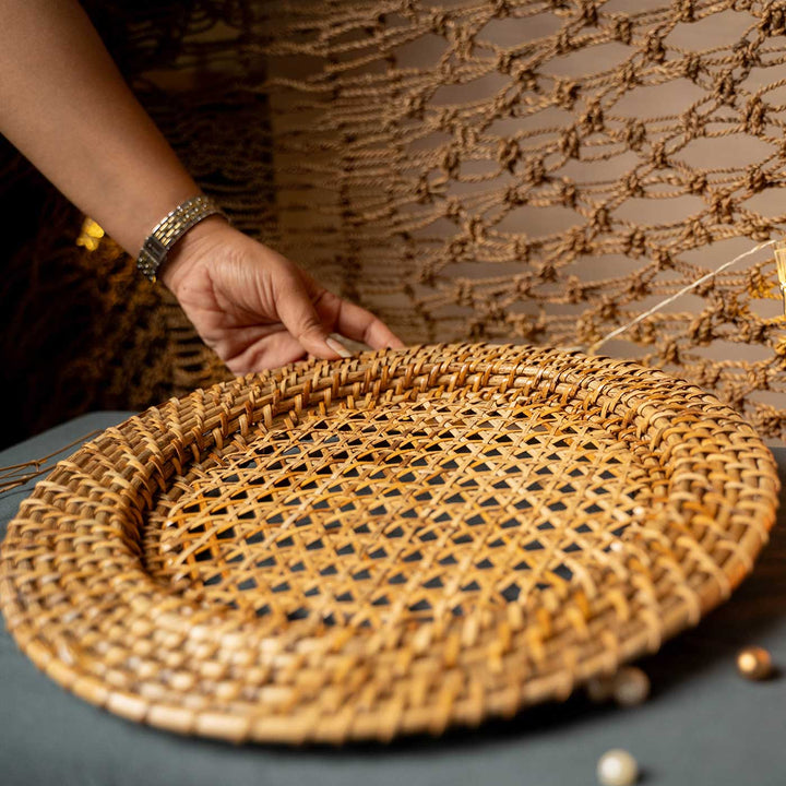 Handmade Rattan Webbed Cane Table Mat