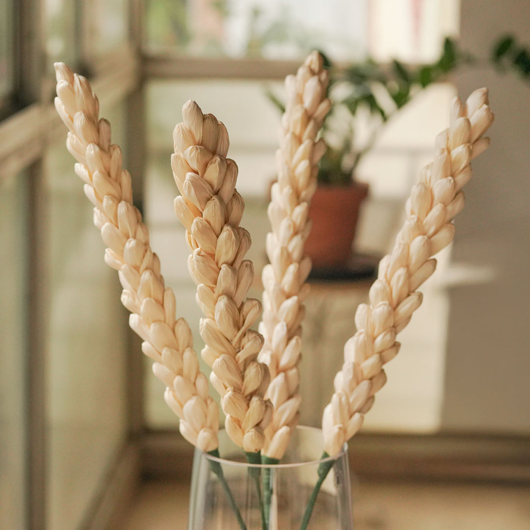 1 Pc| Handmade Corn Husk Kevda Design Flower Stick