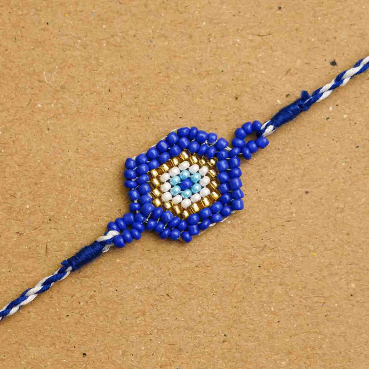 Handmade Beaded Protector Rakhi With Roli Chawal - Close-up of Bracelet Beadwork