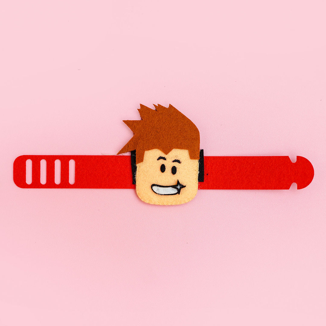 Handcrafted Roblox Felt Rakhi For Kids With Roli Chawal - Flat Lay Front View