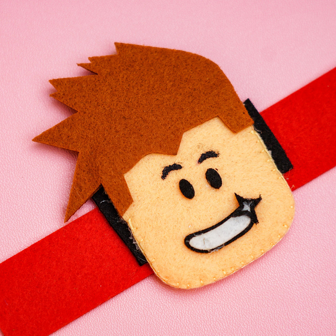 Handcrafted Roblox Felt Rakhi For Kids With Roli Chawal - Close-up of Character Face