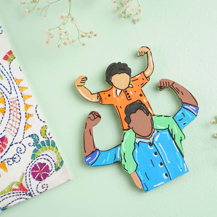 Personalized Cute Dad & Son Theme MDF Wood Fridge Magnet For Fathers