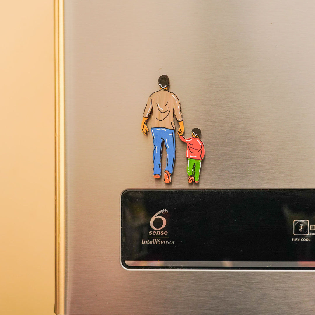 Personalized Walking Together Theme MDF Wood Fridge Magnet For Fathers