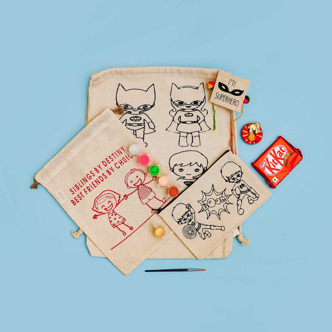 Eco Friendly Fabric Painting Diy Rakhi Hamper With Rice Roli 5 - Flat Lay of All Items