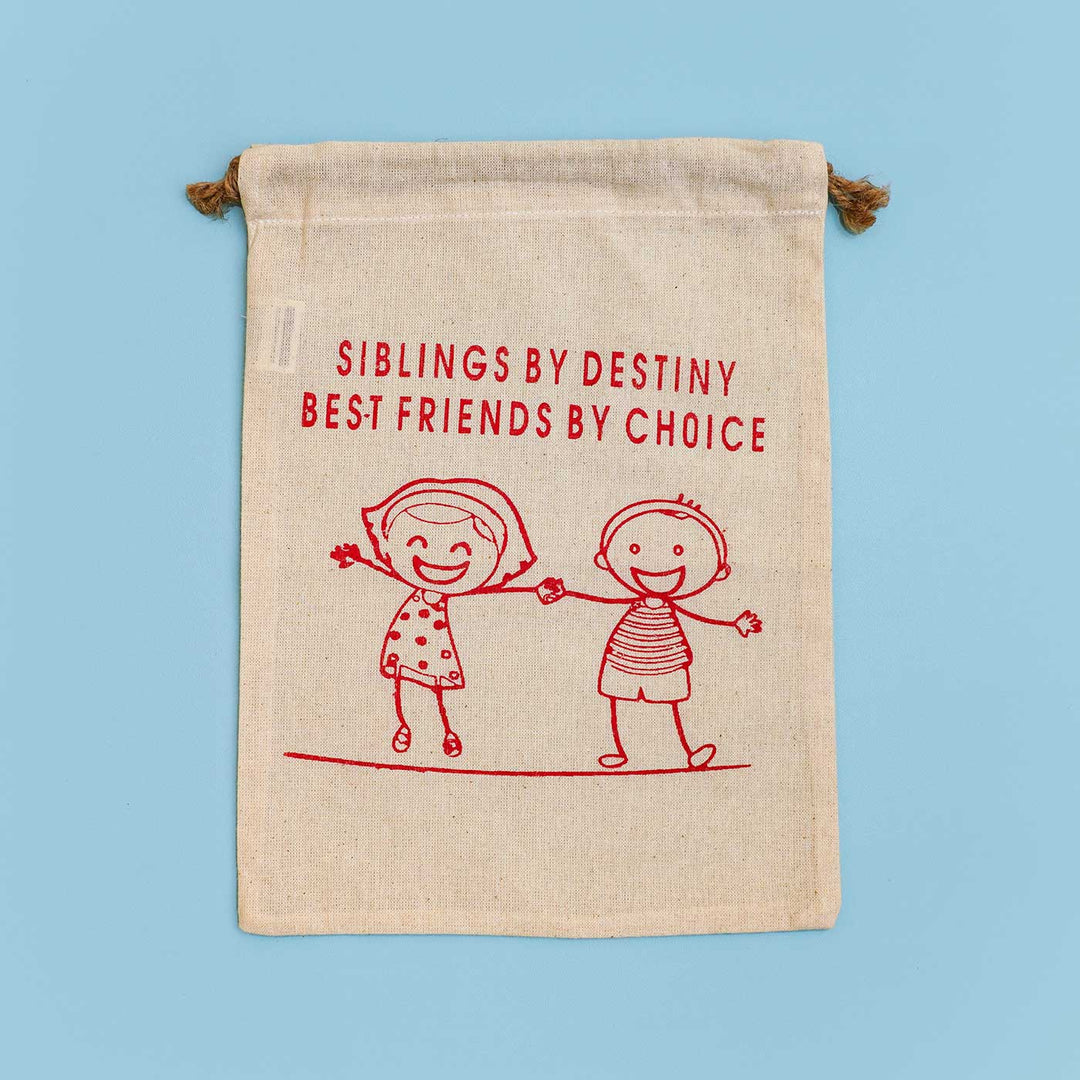 Eco Friendly Fabric Painting Diy Rakhi Hamper With Rice Roli 2 - Front View Cotton Potli Bag