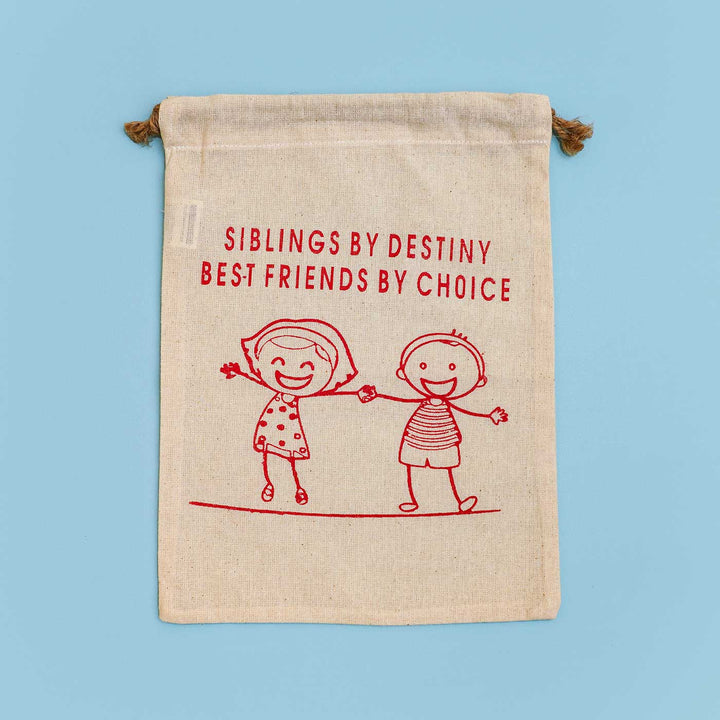 Eco Friendly Fabric Painting Diy Rakhi Hamper With Rice Roli 2 - Front View Cotton Potli Bag