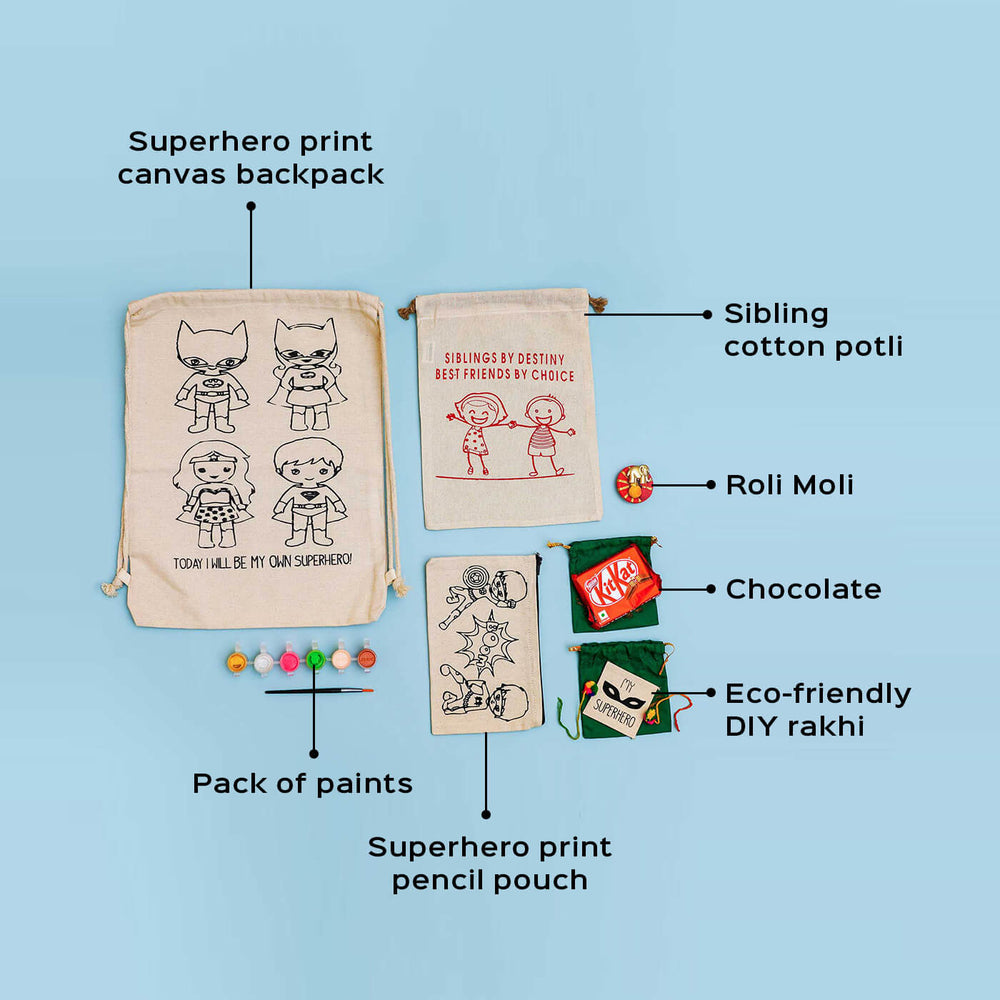 Eco Friendly Fabric Painting Diy Rakhi Hamper With Rice Roli 5 - Labeled Product Components