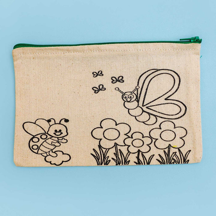 Eco Friendly Fabric Painting Diy Rakhi Hamper With Rice Roli 4 - Front View of Butterfly Print Pencil Pouch