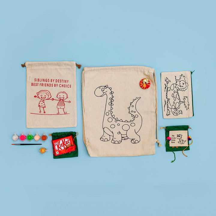 Eco Friendly Fabric Painting Diy Rakhi Hamper With Rice Roli 2 - Flat Lay Showing All Items