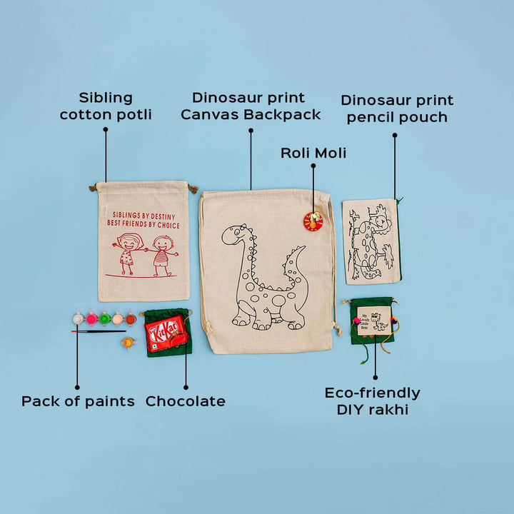 Eco Friendly Fabric Painting Diy Rakhi Hamper With Rice Roli 2 - Flat Lay with Labels
