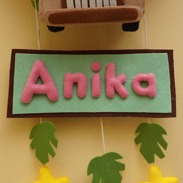 Personalized Jungle Safari Theme Round Felt Kids Nameplate Pink For Siblings - Name Personalization Example Hanging