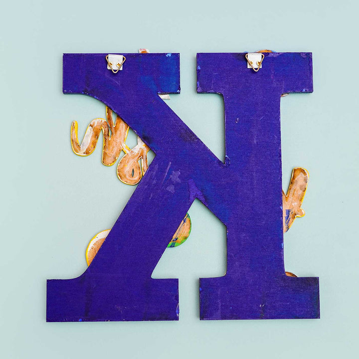 Hand Painted Personalised Kids Superhero Themed Monogram Name Plate - Back View Showing Hanging Hooks