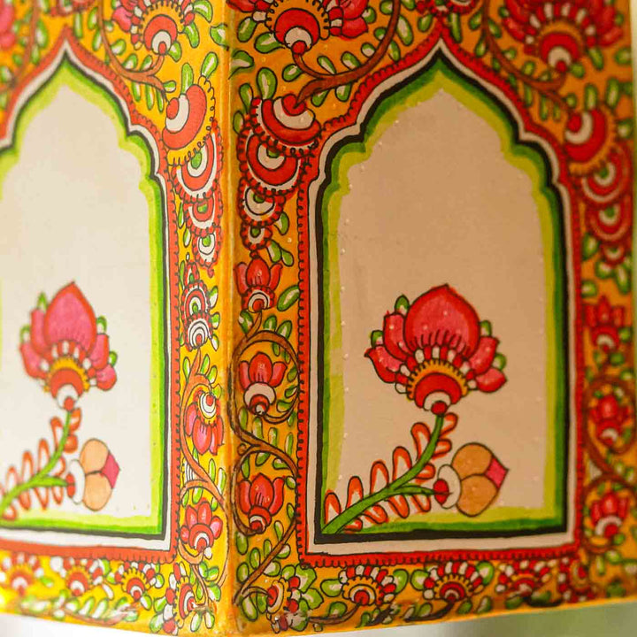 Flower Hand Painted Tholu Bommalata Parchment Leather Hanging Lamp/Kandil - Multicolour