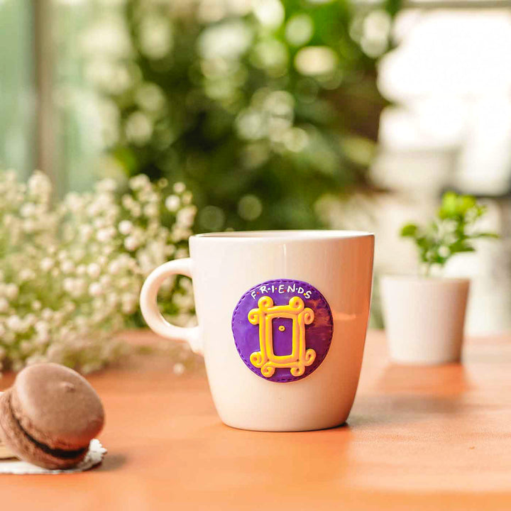 Hand-Painted Polymer Clay Friends Theme Ceramic Mug