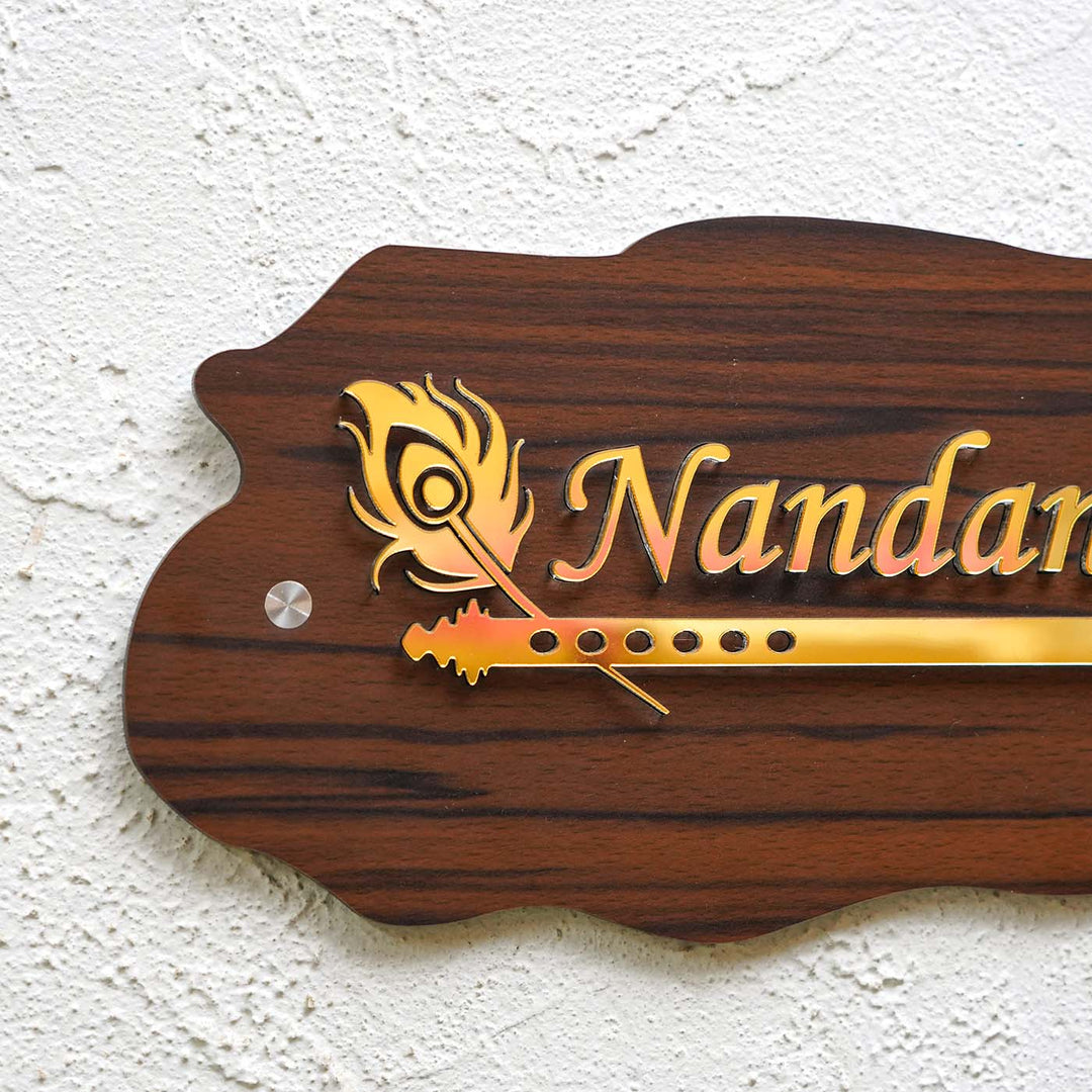 Personalized Weatherproof Golden Flute Acrylic Name Plate - Close-up of Left Side Mounted View