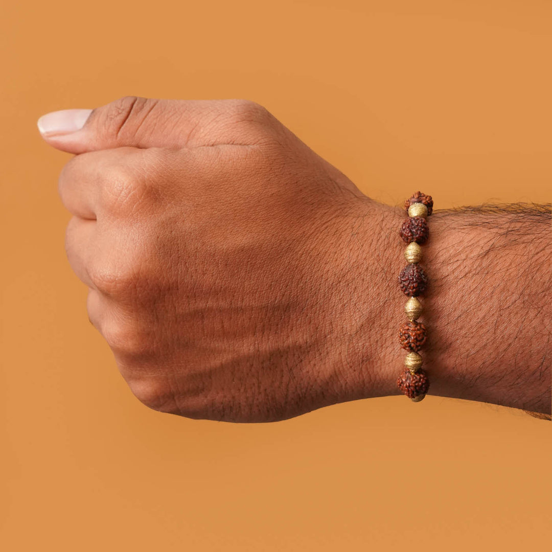 Handmade Ecofriendly Rudraksh Recycled Paper Rakhi With Roli Chawal - Worn on wrist