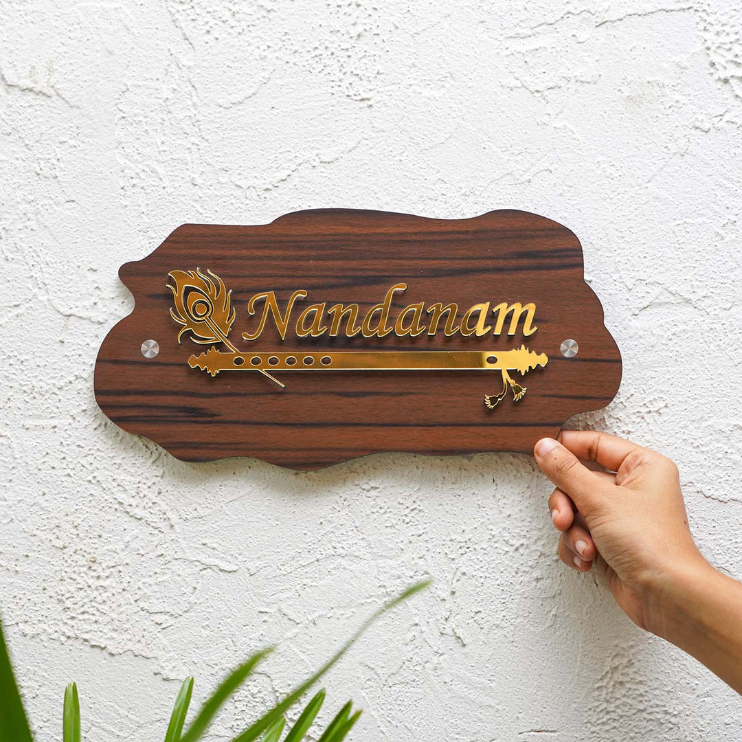 Personalized Weatherproof Golden Flute Acrylic Name Plate - Hand Holding Front Wall Sign