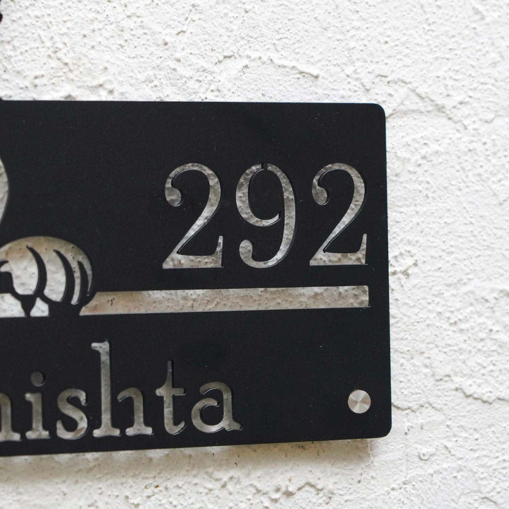 Personalized Weatherproof Artistic Dog Theme Metal Name Plate - Close-up of Mounted Corner Detail
