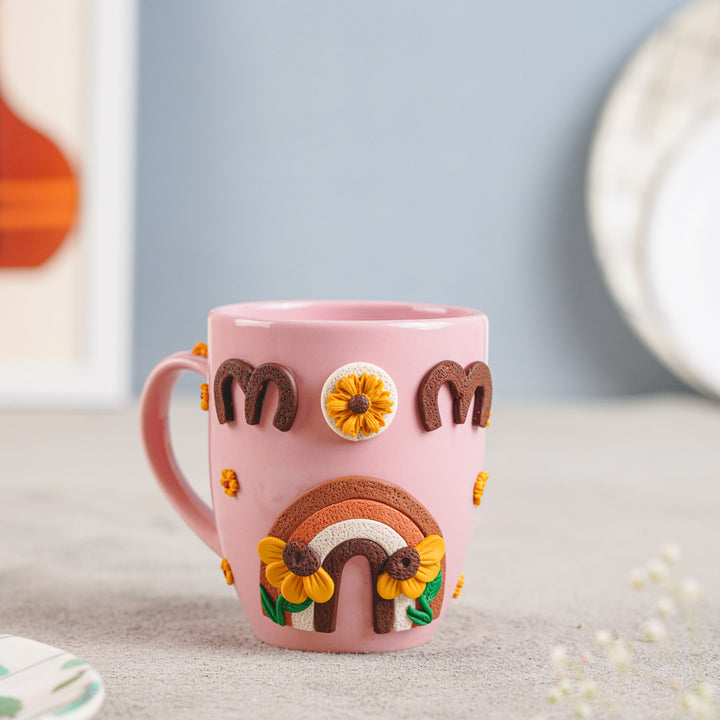 Polymer Clay Floral Rainbow Theme Ceramic Mug For Mothers