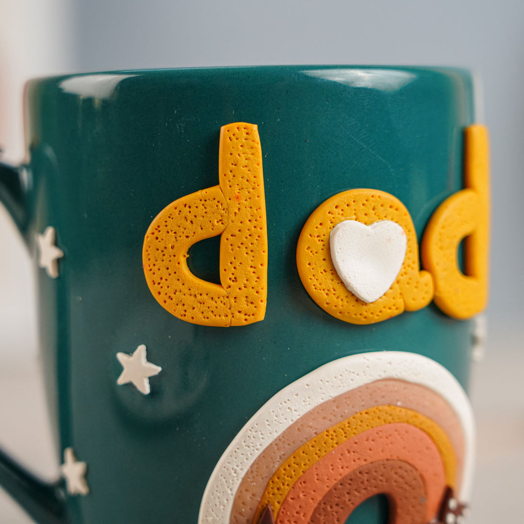 Polymer Clay Star And Rainbow Theme Ceramic Mug For Fathers